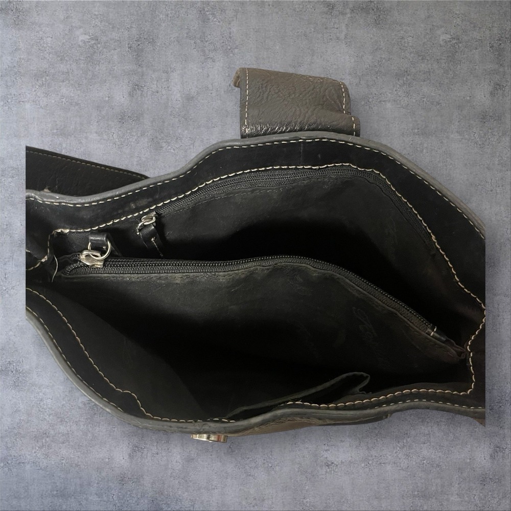 Vintage Fossil Black Leather Hobo Shoulder Bag Purse Contrast Stitching - Picture 7 of 9